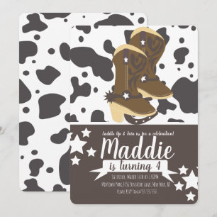 Invitation Cowboy Girl Birthday Cow Print Party