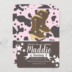 Invitation Cowboy Girl Birthday Cow Print Party Rose