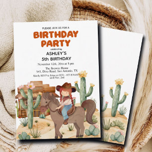 Invitation Cowboy Girl on Horse 5e fête d'anniversaire