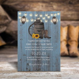 Invitation Cowboy Mariage Sunflower Lanterne Dusty Blue Wood