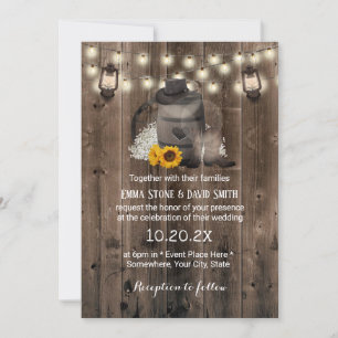 Invitation Cowboy Mariage Tournesol Lanterne Russe Barne Bois