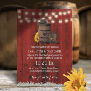 Invitation Cowboy Mariage Tournesol rustique Rouge Grange Boi