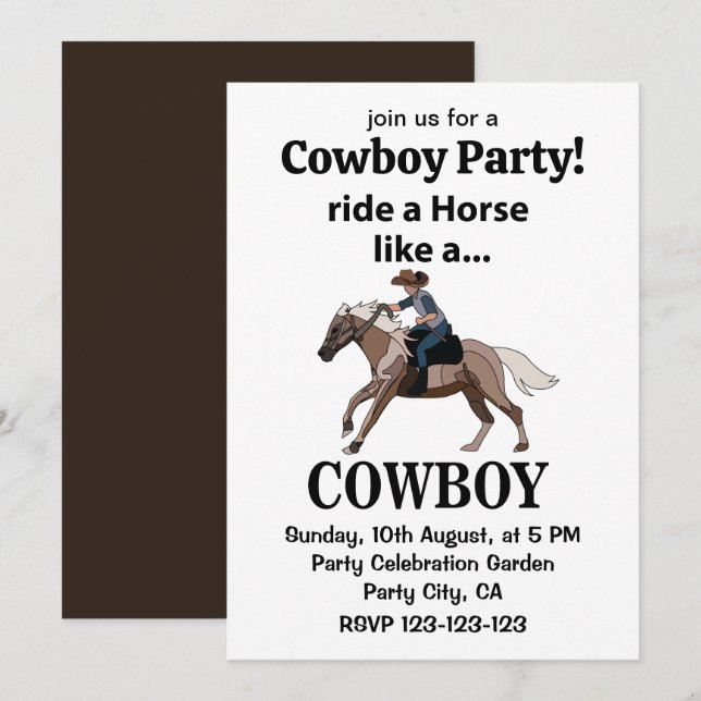 Invitation Cowboy Monte Un Cheval Comme Un Cowboy (Devant / Derrière)