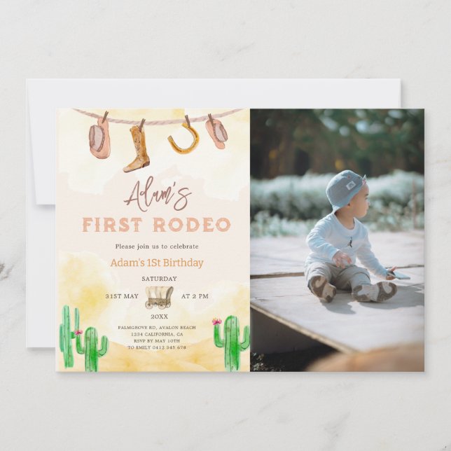 Invitation Cowboy Neutral Photo Sud Premier anniversaire (Devant)