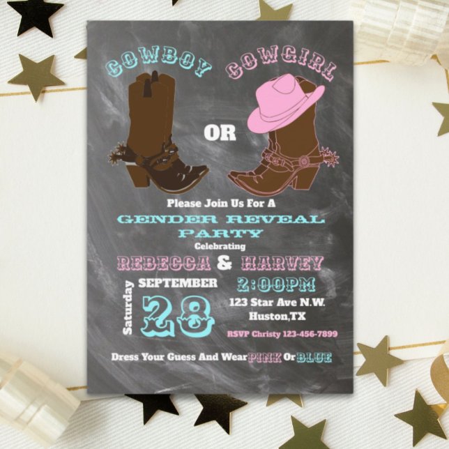 Invitation cowboy occidental ou cowgirl genre révéler la fête (western cowboy or cowgirl gender reveal party invitation)