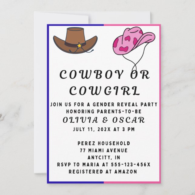 Invitation Cowboy ou Cowgirl genre révéler une fête (Devant)