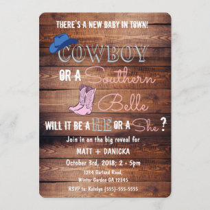 Invitation Cowboy ou Southern Belle Gender Reveveveveine Baby