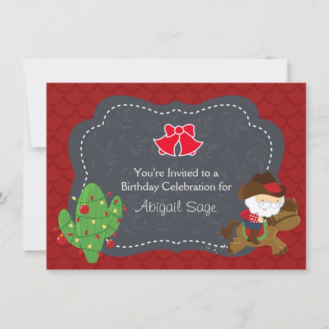 Invitation Cowboy Père Noël équitation Cheval Vacances Annive (Devant)