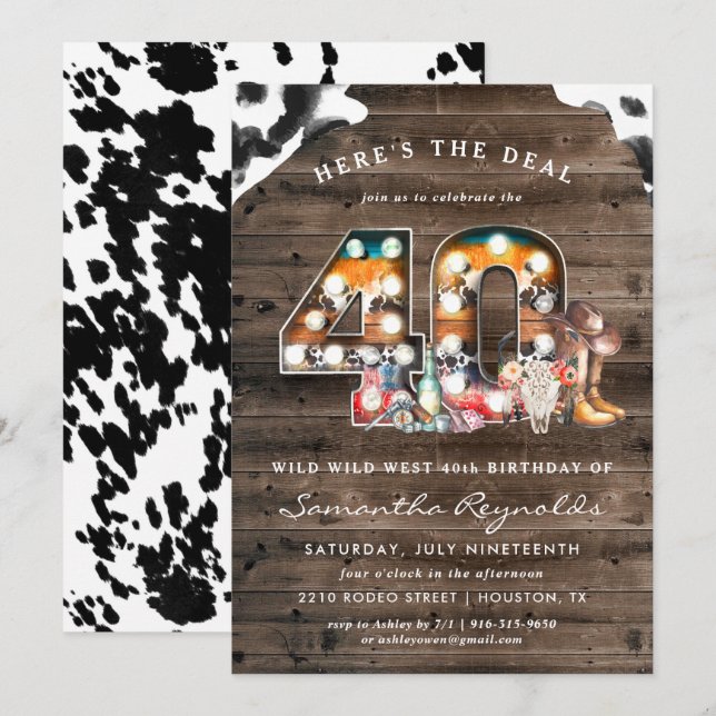 Invitation Cowboy pour les 40 ans | Far West (Devant / Derrière)