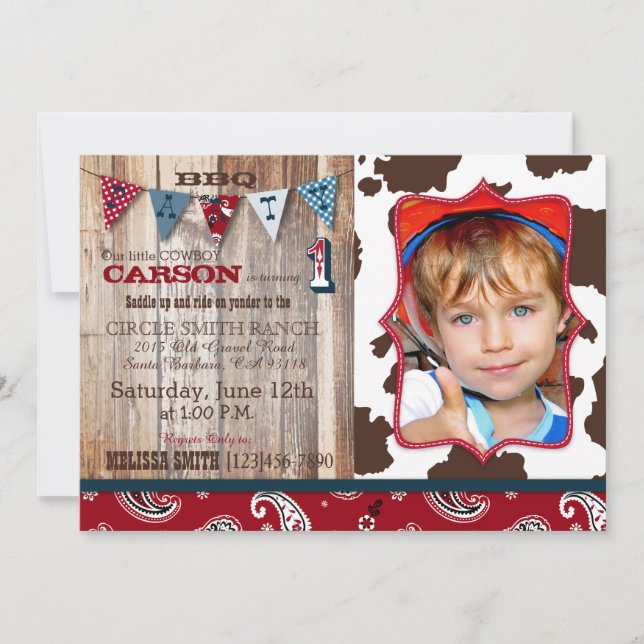Invitation Cowboy Red Bandanna Western Thème Anniversaire (Devant)