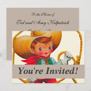 Invitation Cowboy Retro Boy Child Cute Western