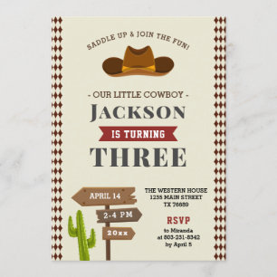 Invitation Cowboy Rodeo Western Salon Enfant garçon fête d'an