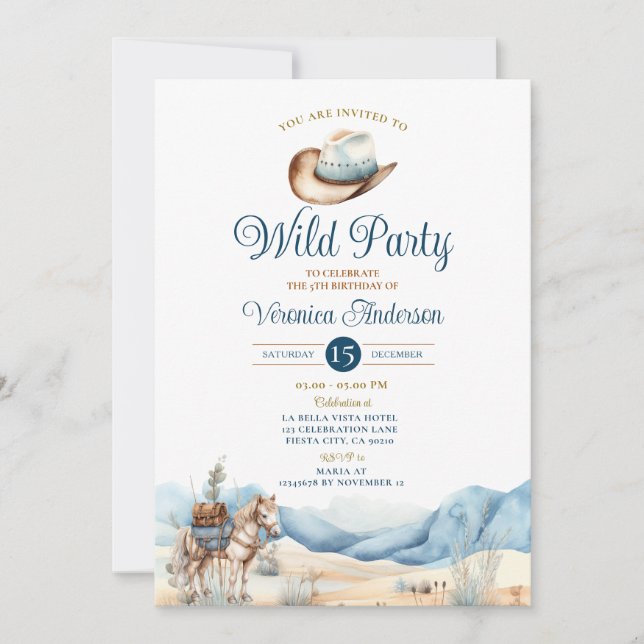 Invitation Cowboy Rodeo Wild Party Western Ranch 5e anniversa (Devant)