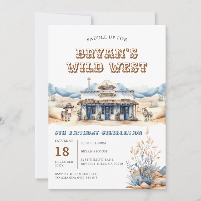 Invitation Cowboy Rodeo Wild West Ranch 5e fête d'anniversair (Devant)