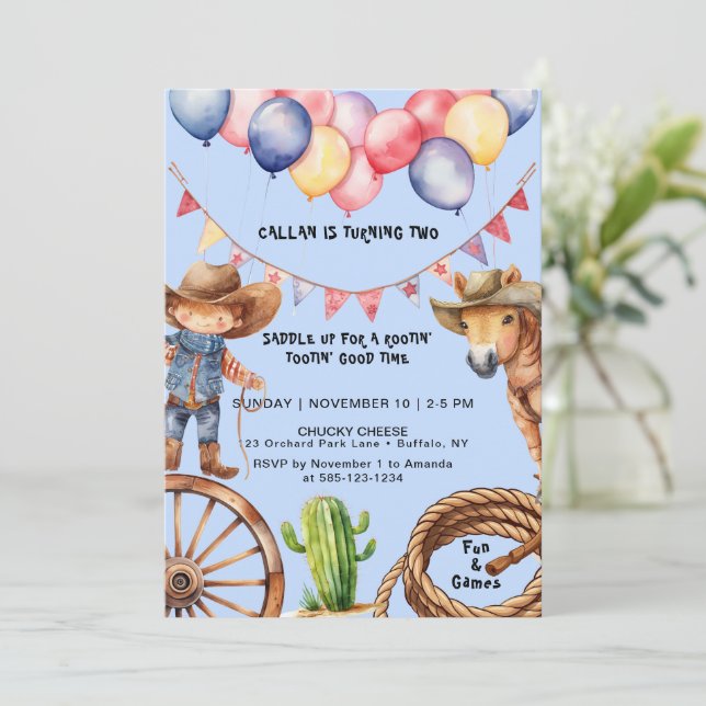 Invitation Cowboy Rootin'Rootin' Heure Anniversaire Invitatio (Debout devant)