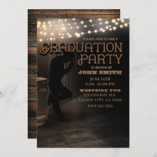 Invitation Cowboy Rustic Country Saloon Pub Graduation Party