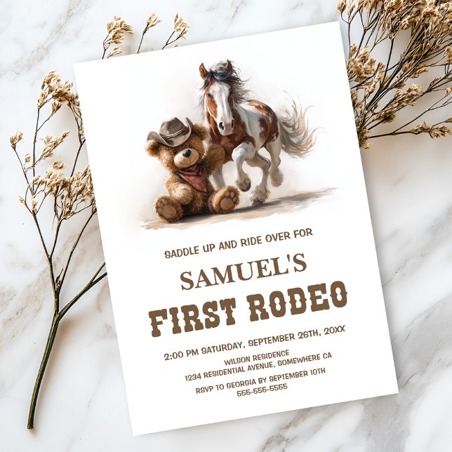 Invitation Cowboy Teddy Bear First Rodeo Birthday Party (Créateur téléchargé)