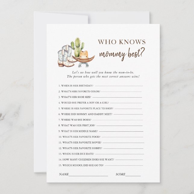 Invitation Cowboy Western Baby shower jeu (Devant)