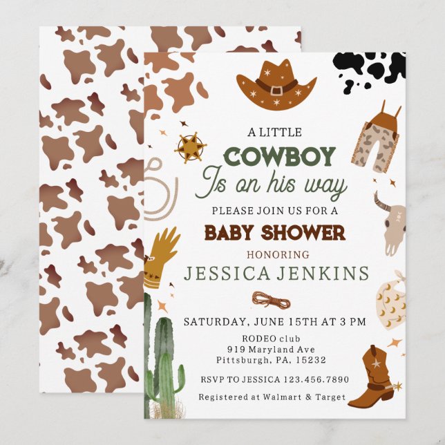Invitation Cowboy Western Boy Baby shower (Devant / Derrière)