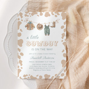 Invitation Cowboy Western Light Brown Plaid Baby shower