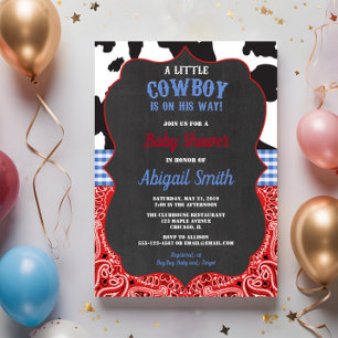 Invitation Cowboy western red bandana bleu garçon baby shower