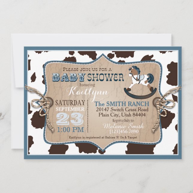 Invitation Cowboy Western Rocking Horse Baby shower (Devant)
