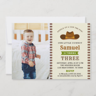 Invitation Cowboy Western Rodeo Baby Boy Photo 1st Birthday