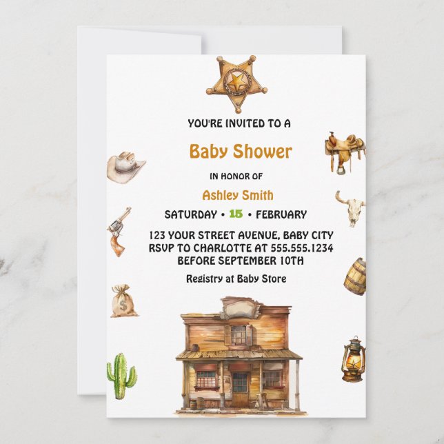 Invitation Cowboy Western Rodeo Baby shower (Devant)