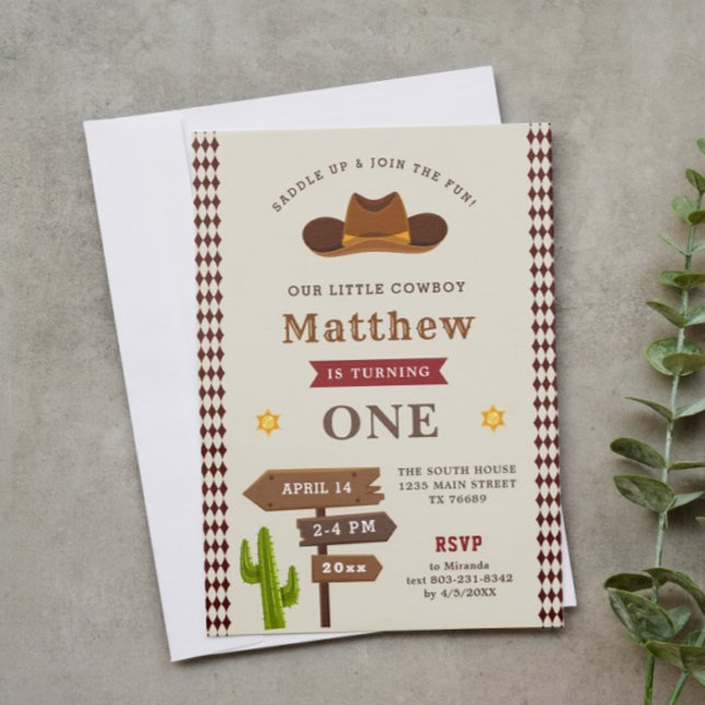 Invitation Cowboy Western Saloon 1er Baby Boy Wild Birthday (Créateur téléchargé)