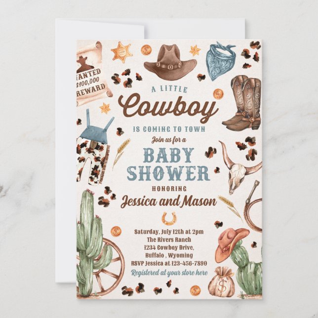 Invitation Cowboy Wild West Rodeo Ranch Baby shower garçon (Devant)