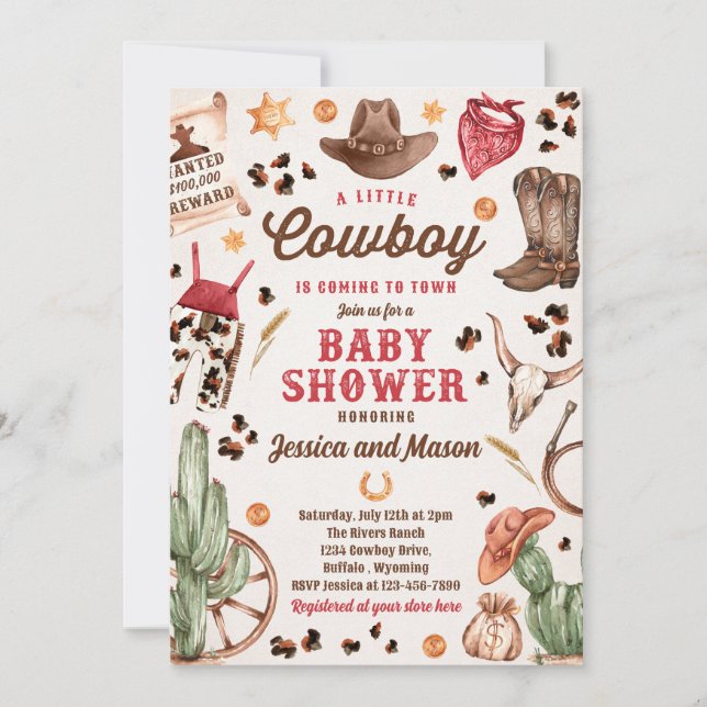 Invitation Cowboy Wild West Rodeo Ranch Baby shower garçon (Devant)