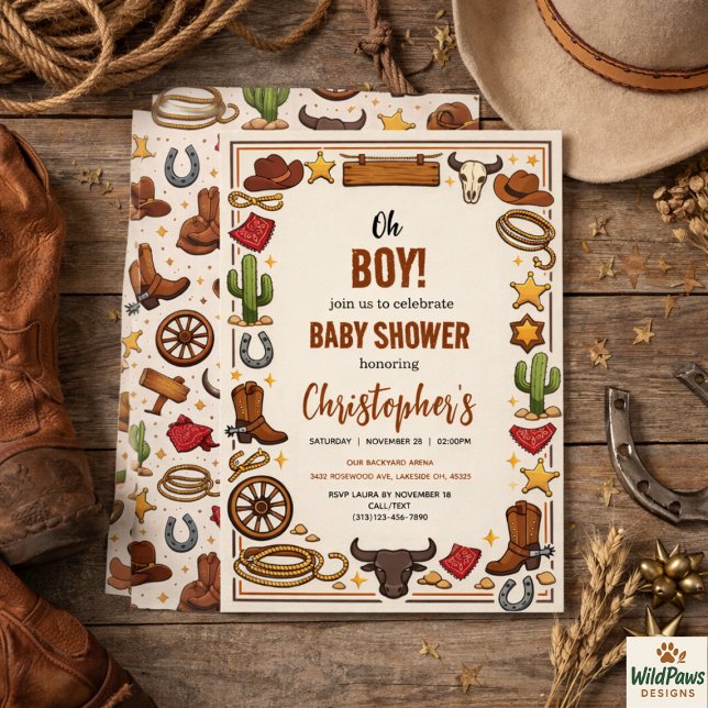 Invitation Cowboy Wild West Rodéo Ranch | Bébé Western Rustiq (Cowboy Wild West Rodeo Ranch | Rustic Western Baby Invitation
)