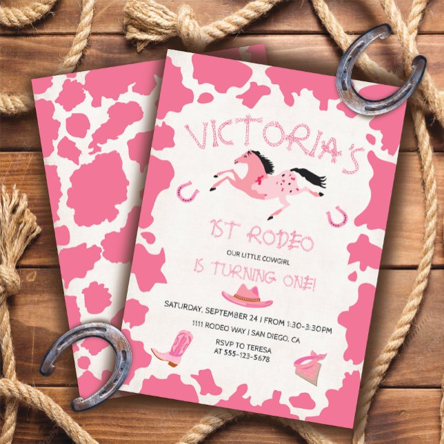 Invitation Cowgirl 1st Rodeo Vache motif fête d'anniversaire (Créateur téléchargé)