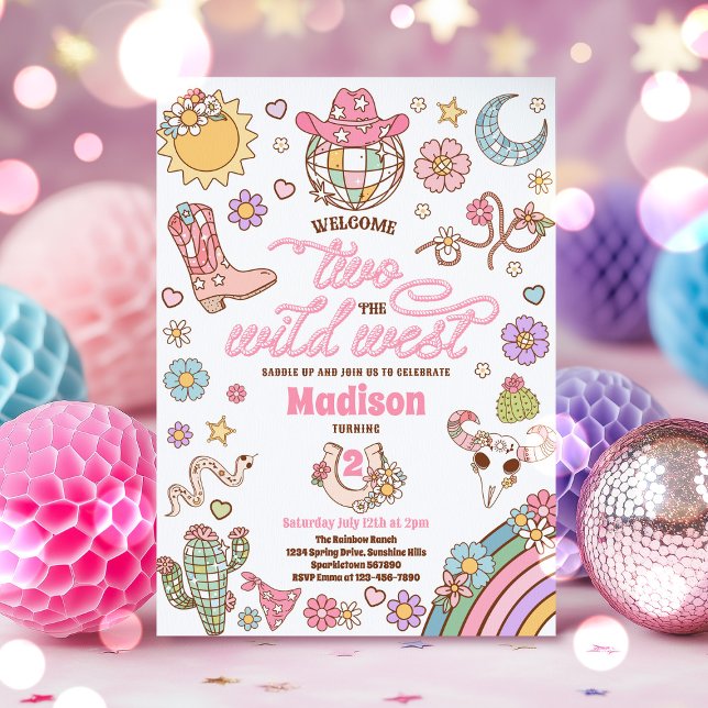 Invitation Cowgirl 2e anniversaire Bienvenue Deux le Far West (Créateur téléchargé)