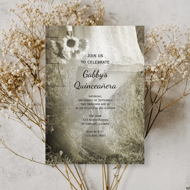 Invitation Cowgirl and Sunflowers Pays Western Quinceañera (Créateur téléchargé)