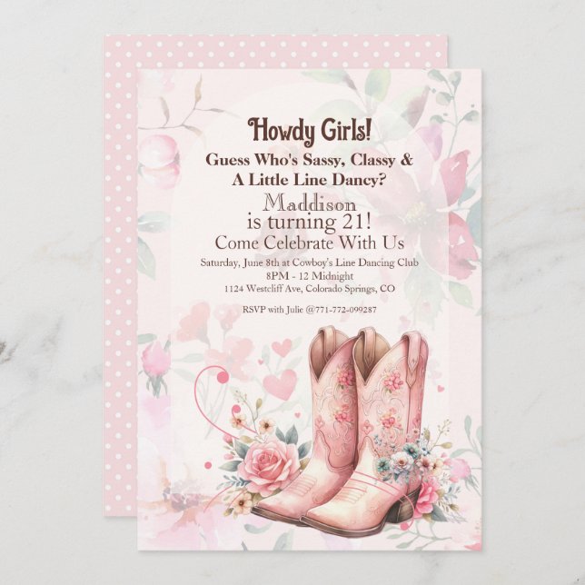 Invitation Cowgirl Anniversaire Danse (Devant / Derrière)
