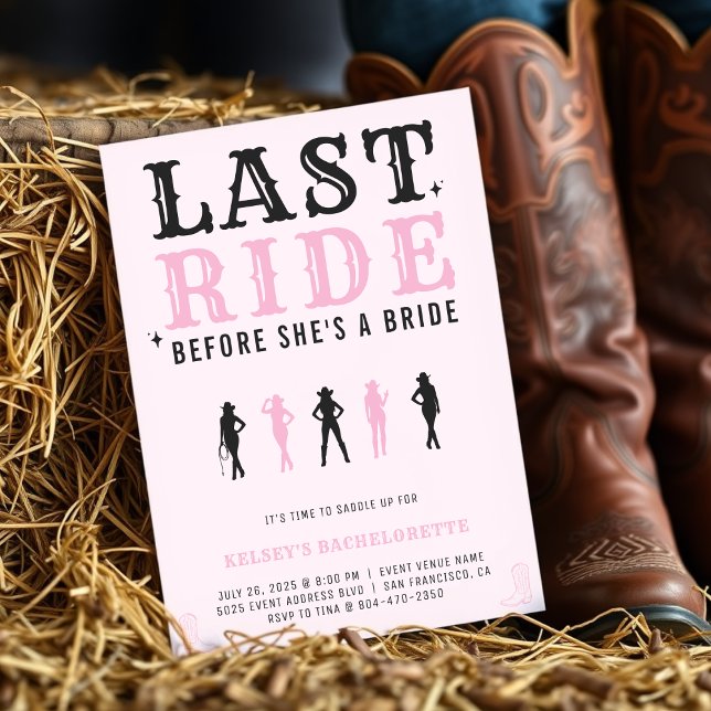 Invitation Cowgirl Bachelorette Party Last Ride Pink (Cowgirl Bachelorette Party Last Ride Pink Invitation
)