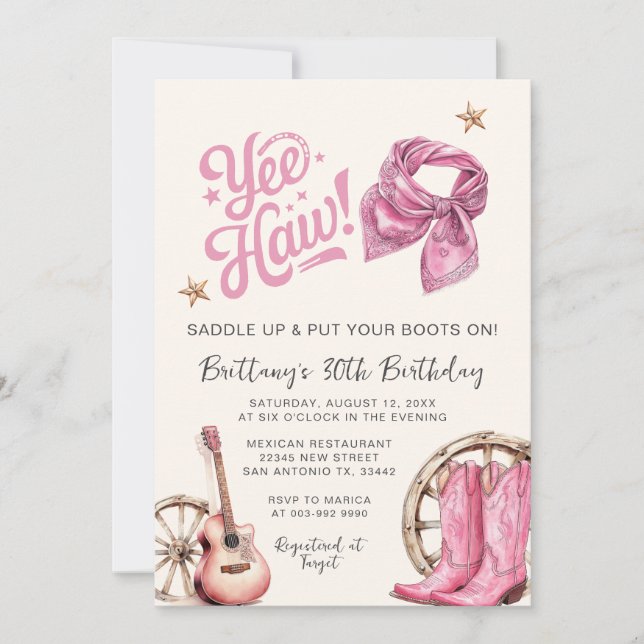 Invitation Cowgirl Birthday Boots & Bows 30th Birthday (Devant)