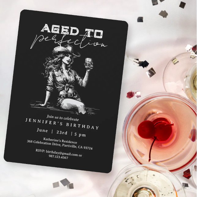 Invitation Cowgirl Black Aged to Perfection Birthday Party (Créateur téléchargé)