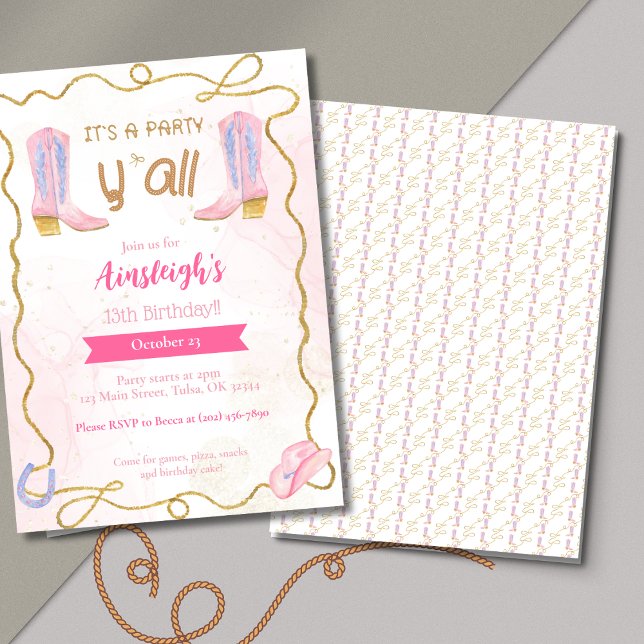 Invitation Cowgirl Boots roses Western Anniversaire (Créateur téléchargé)