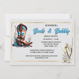 Invitation Cowgirl bottes en verre bulle floral cadre or chic