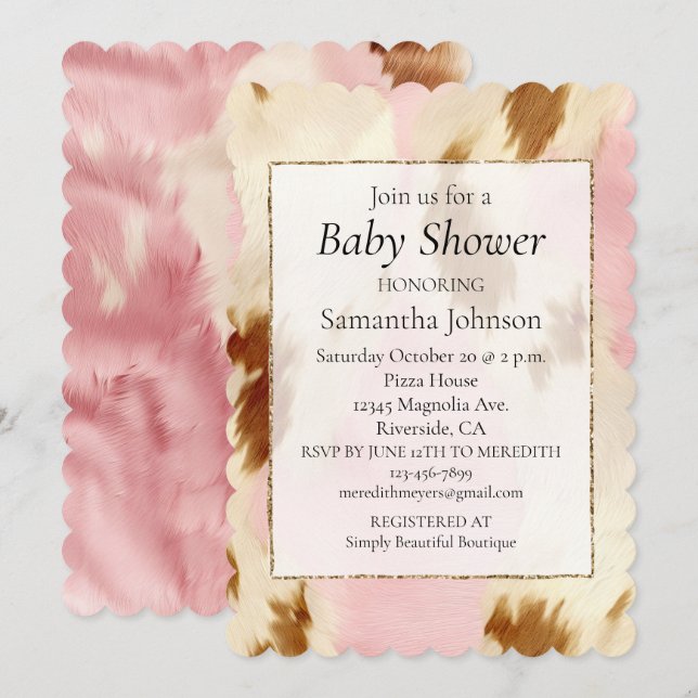 Invitation Cowgirl Crème rose Brown Cowhide (Devant / Derrière)