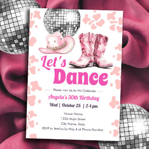 Invitation Cowgirl Disco PINK Dance Party Adulte Anniversaire