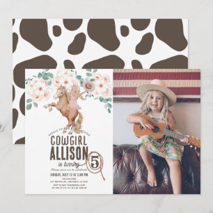 Invitation Cowgirl Floral Rodeo Pony Ride Photo Anniversaire