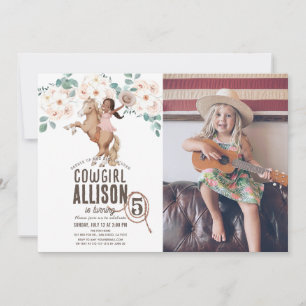 Invitation Cowgirl Floral Rodeo Pony Ride Photo Anniversaire