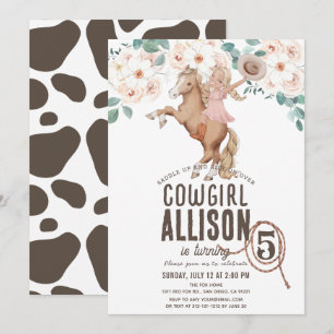 Invitation Cowgirl Floral Rodeo Western Pony Ride Anniversair