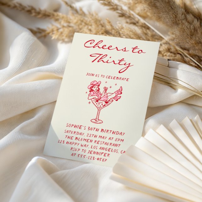 Invitation Cowgirl Martini Cheers to Thirty 30th Birthday (Créateur téléchargé)