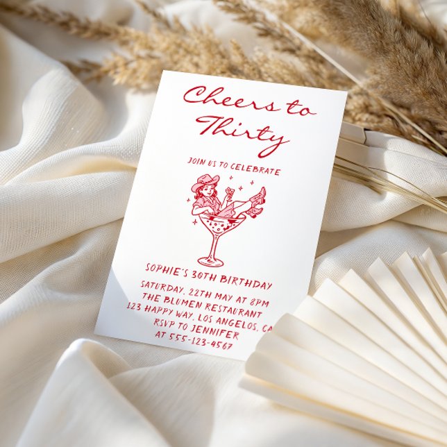 Invitation Cowgirl Martini Cheers to Thirty 30th Birthday (Créateur téléchargé)