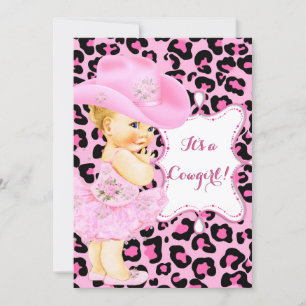 Invitation Cowgirl Mignonne Fête de Naissance Rose Léopard Fi