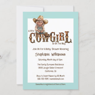 Invitation Cowgirl occidentale bleu brun rustique fille